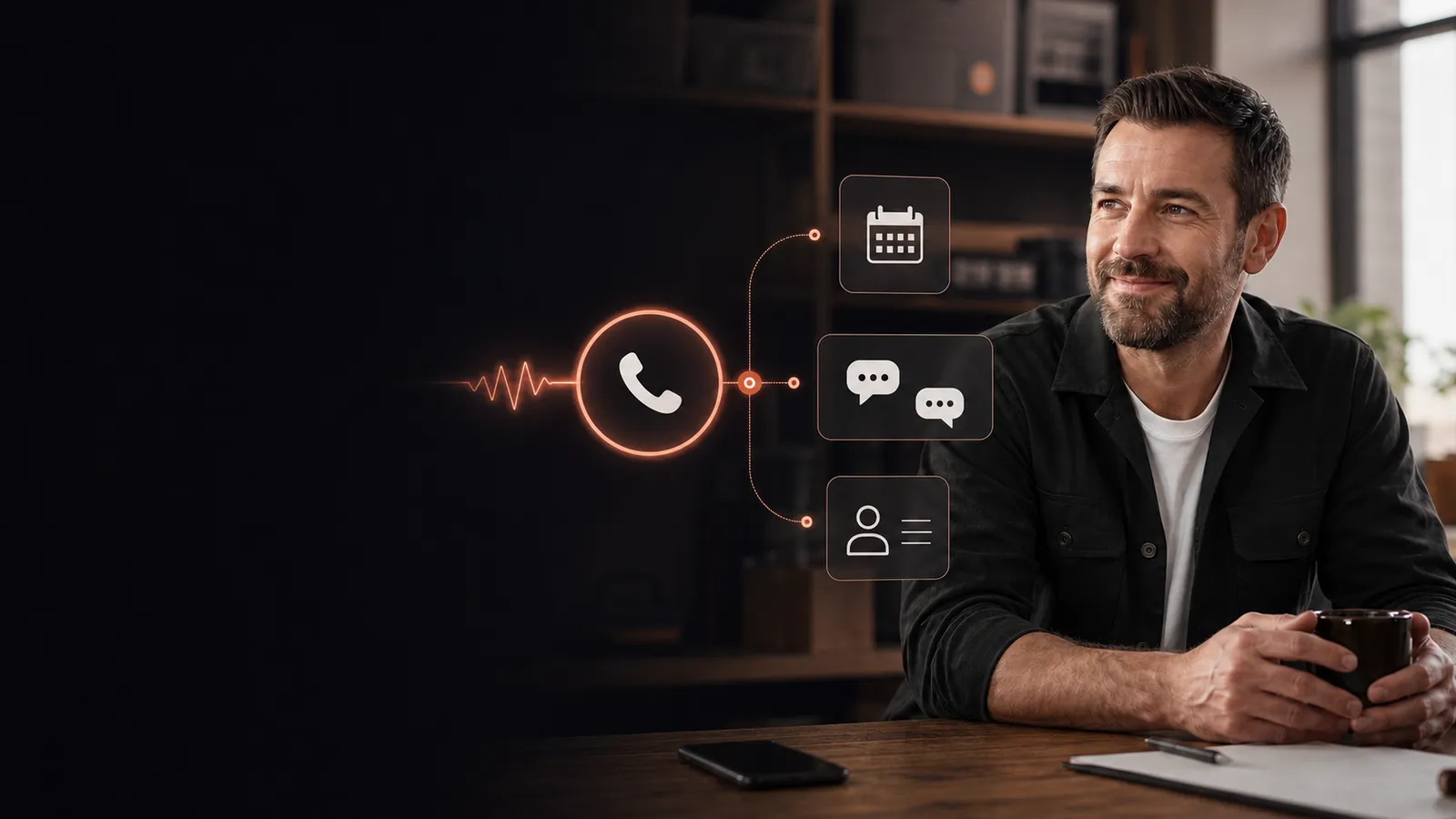 Service business owner using AI phone call automation to route calls, schedule appointments, and manage customer messages